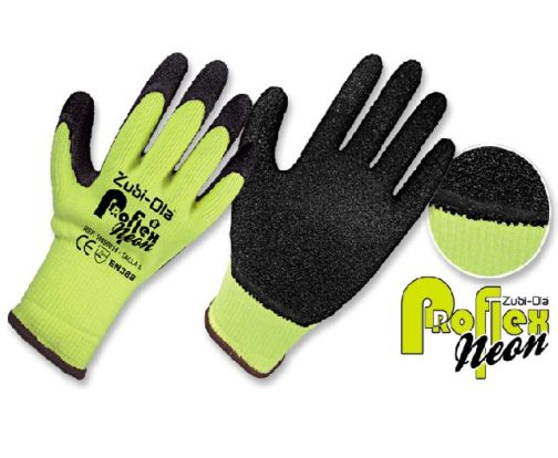 Guantes Hilaza Amarillo Neón Látex Corrugado “ProflexNeón”